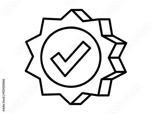 Hand drawn cute outline illustration of verification check mark. Flat vector success badge symbol line art doodle. Correct choice. Social media icon. Accept or confirm. Approval tick. Isolated.