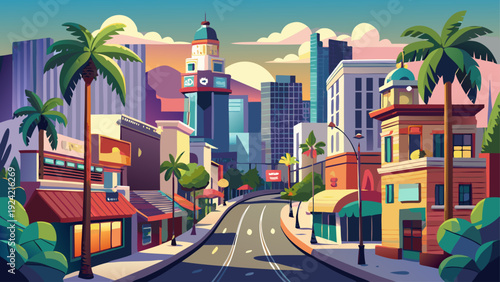 Very beautiful view of Hollywood Boulevard in Los Angeles showcasing lively streets, iconic theaters, and the celebrated heart of the global entertainment industry.
