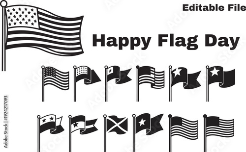 Flag day celebrations with american flags and historical banners