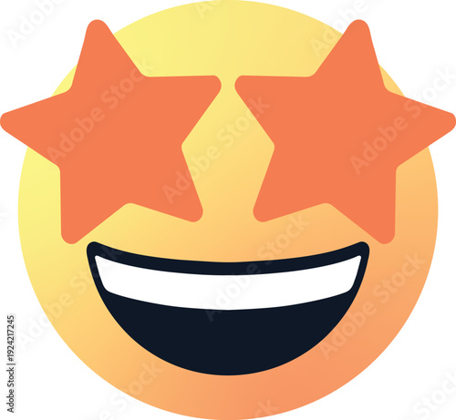 Star Eyed Emoji Face with Wide Grinning Smile and Yellow Gradient Glow