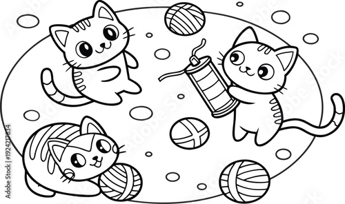 Coloring pages set with funny doodle cats. Collection with black and white coloring pages. Cute feline animals templates for coloring book in US Letter format. Vector illustration