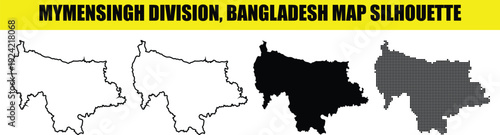 Mymensingh division bangladesh map silhouette vector graphics including outline and halftone dot style on transparency