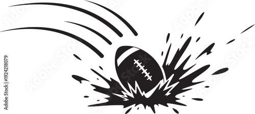 American Football Ball Splashing Through Liquid Motion Dynamic Sports Illustration