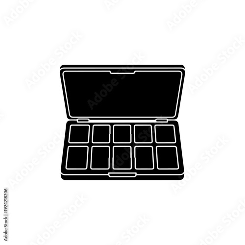 Minimalist black and white icon of an open eyeshadow or makeup palette. 