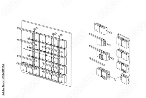 Wall Mounted Vertical Herb Garden Silhouette, Indoor Hydroponic Smart Farming and Home Decor CAD Vector