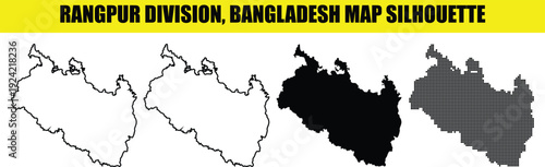 Rangpur division bangladesh map silhouette set featuring black shapes with thin outlines and halftone stipple dot styles