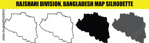 Rajshahi division bangladesh map silhouette vector set with line art and halftone dot patterns on transparent background