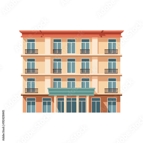 Apartment building facade vector clipart, modern residential architecture illustration
