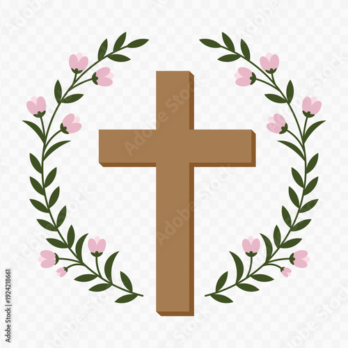 Easter Christian cross with floral wreath vector