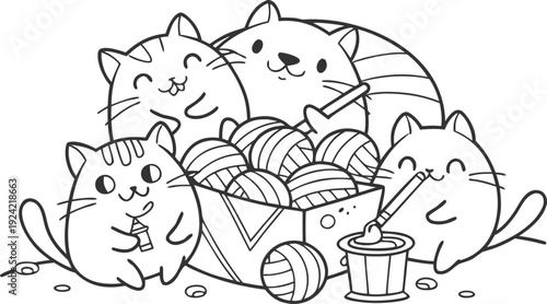 Coloring pages set with funny doodle cats. Collection with black and white coloring pages. Cute feline animals templates for coloring book in US Letter format. Vector illustration