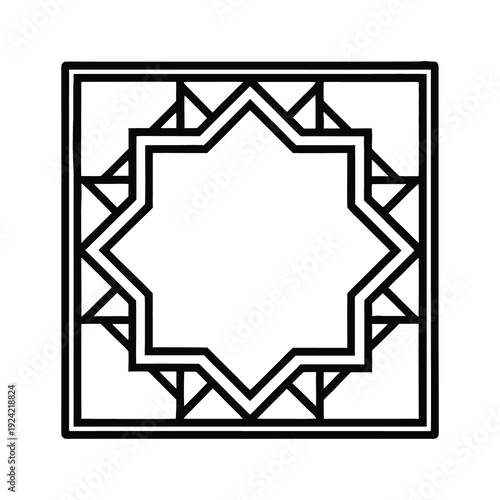Islamic geometric pattern frame with eight pointed star design and square border for ramadan kareem greeting card line art vector
