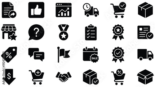 Set of 24 E-commerce Business Icons Glyph Vector