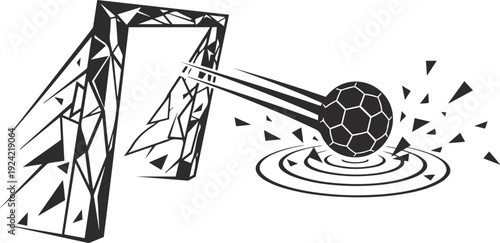 Soccer Goal Net Shattering Impact with Dynamic Ball Motion Abstract Geometric Style