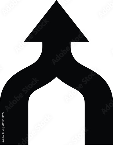 Black merging arrows icon pointing upwards on white background
