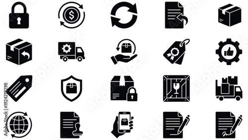 Set of 20 Black E-commerce and Delivery Icons Vector