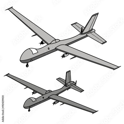 Gray of two unmanned aerial vehicles drone surveillance drone