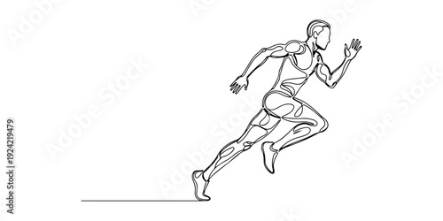 Continuous one line of a runner sprinting, symbolizing speed, determination, and strength, drawn illustration.