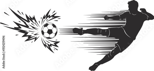 Soccer Player Silhouette Kicking Ball with Motion Lines and Splash Effect Sports Action