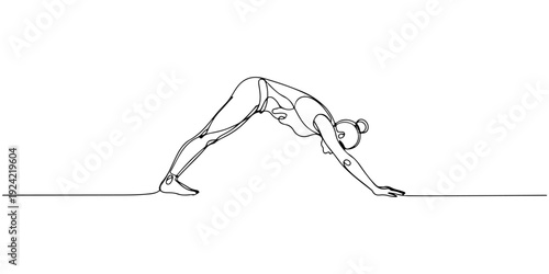 Continuous one line of a yoga pose, symbolizing balance, mindfulness, and health, drawn illustration.