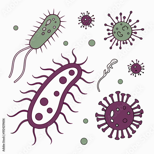 Colorful of bacteria and viruses microorganisms microbes