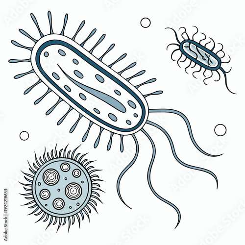 Stylized of bacteria and virus on white background