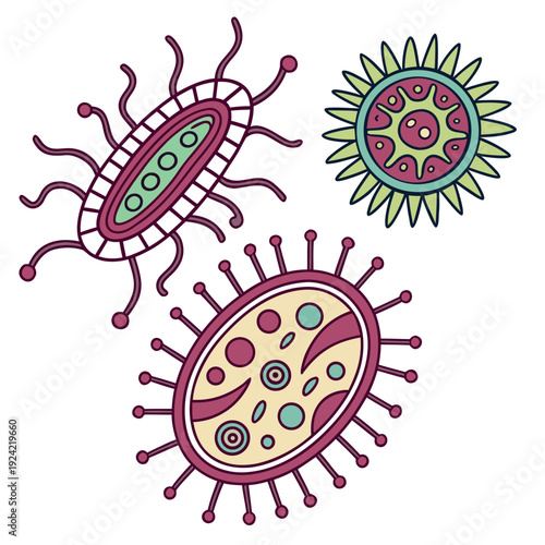 Colorful of bacteria and viruses microbes microorganisms 1