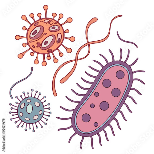 Colorful of bacteria and viruses microbes microorganisms
