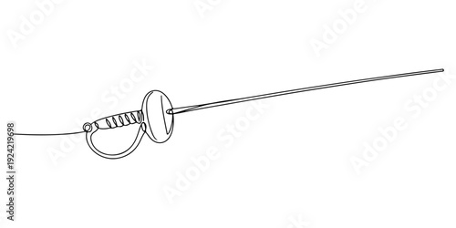 Continuous one line of a fencing sword, representing elegance, duel, and sport, drawn illustration.