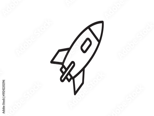 A simple line drawing of a rocket ship soaring upwards