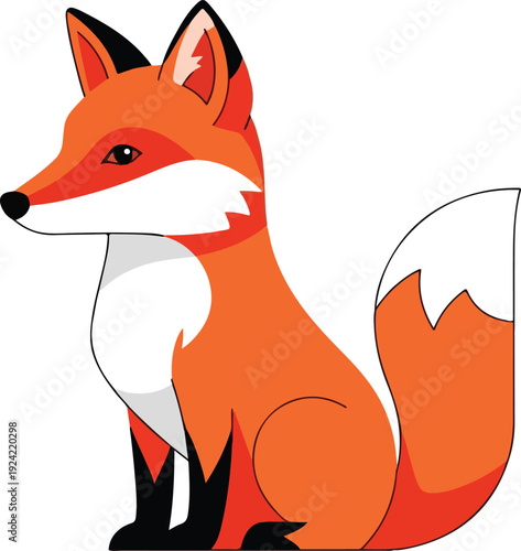 Cute Red Fox Vector Illustration – Sitting Forest Animal Cartoon Icon Isolated on White Background