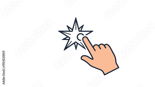 Human hand reaches out to click on a bright star icon against a clean white background symbolizing choice or rating.