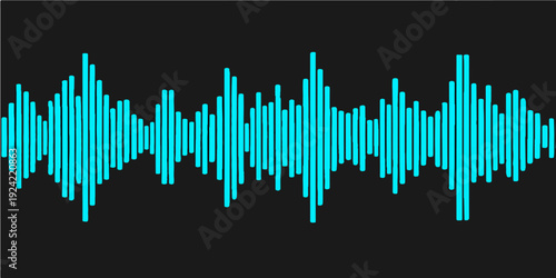 Abstract blue digital sound wave equalizer illustration featuring a vector audio waveform graph and frequency data chart for modern business technology design
