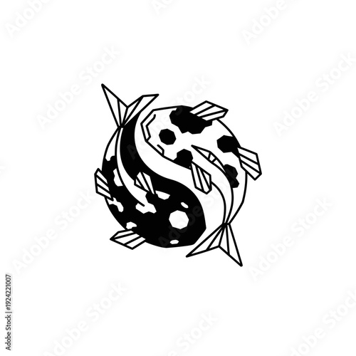 Yin yang fish symbol black and white koi carp with decorative pattern