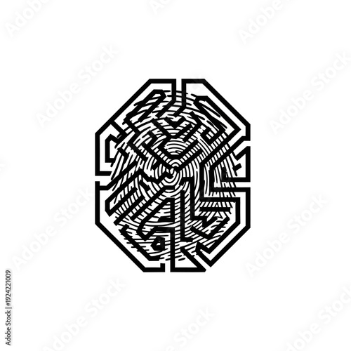 Abstract fingerprint icon digital security and identity concept