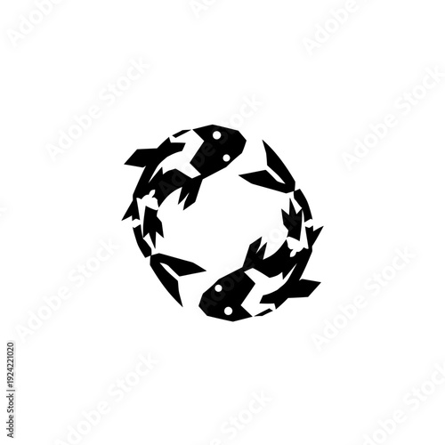 Abstract koi fish symbol circular arrangement of black and white shapes