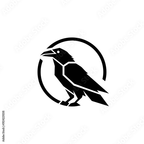 Geometric raven silhouette modern icon for design and branding projects