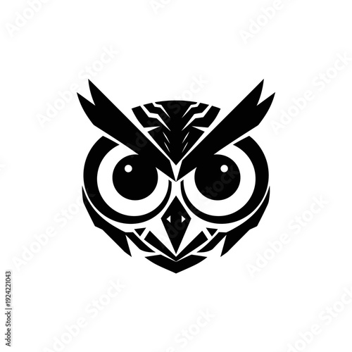 Bold black owl illustration suitable for branding and design projects
