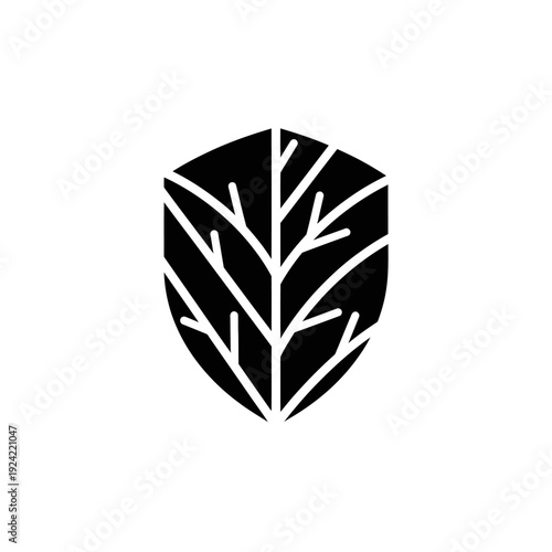 Abstract shield icon with leaf design symbolizing nature and protection