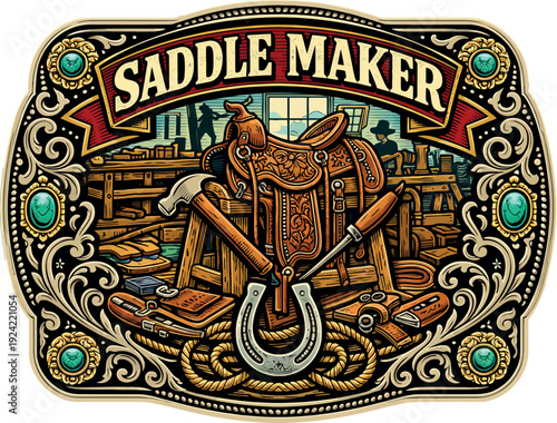 Saddle Maker Vintage Western Craft Badge EPS
