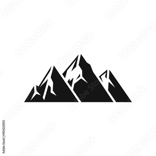 Black and white mountain peaks graphic isolated on white background