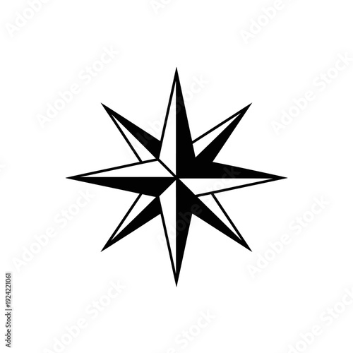 Black and white eight pointed star icon for navigation and direction