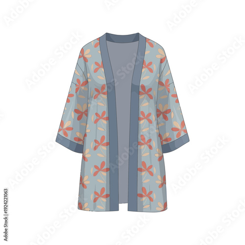 Floral kimono cardigan vector clipart, stylish patterned outerwear illustration