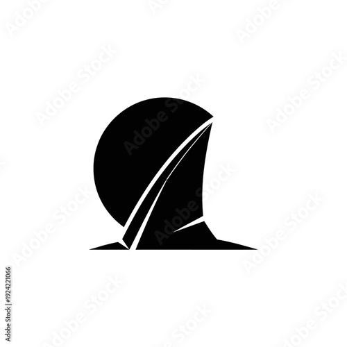Abstract sailboat icon minimalist black and white design on white background