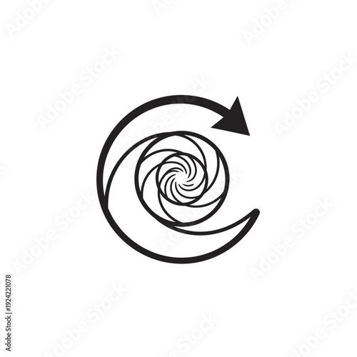 Abstract spiral design with arrow symbolizing rotation and movement