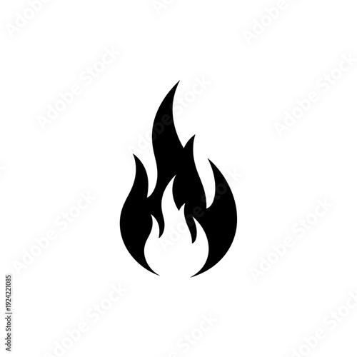 Black fire symbol on white background for design and illustration