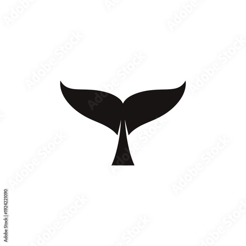 Black whale tail silhouette isolated on white background symbol concept