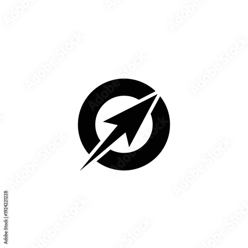 Black arrow icon inside of a circle on a white background design