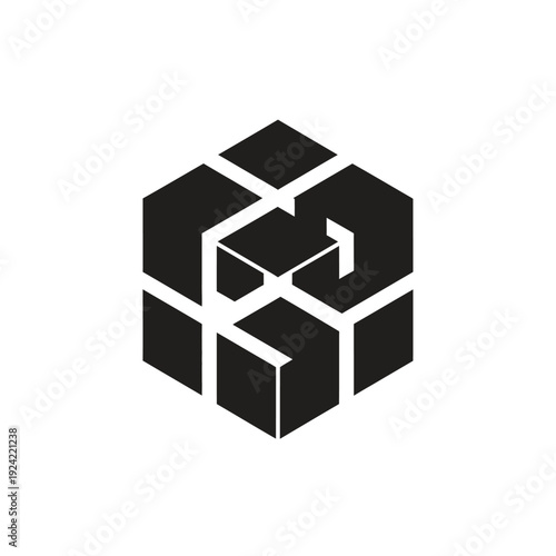 Abstract geometric logo design in black and white isolated on white