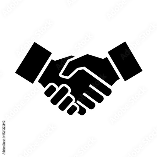 Black and white handshake icon for business agreement or partnership