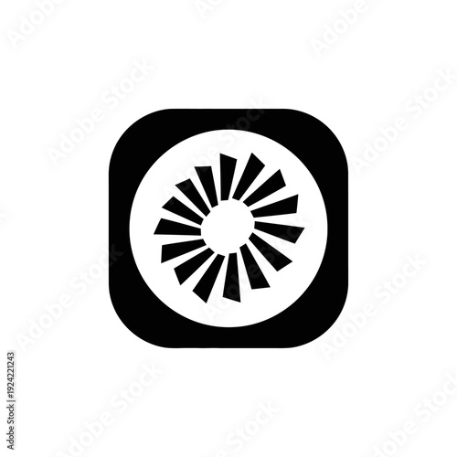 Abstract turbine symbol with radial blades on a square background